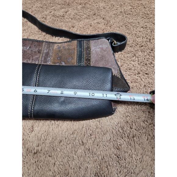 Fossil genuine leather suede y2k brown shoulder bag embossed floral print patch - Picture 9 of 10